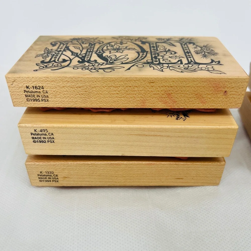 Christmas Rubber Stamp Lot Mixed Size Wood Noel Angel Santa Vintage 18 pcs